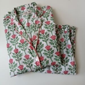 Mille Rose Print Cotton Pajama Set - Pink & Green
